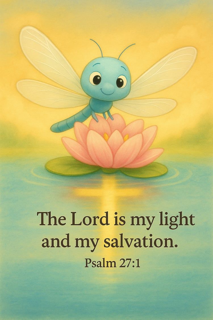 🐞🌸 Christian Kids Scripture Wall Art – Psalm 27:1 Dragonfly & Lotus Poster – Faith-Based Printable for Homeschool, Devotion & Ministry – Light & Salvation Theme