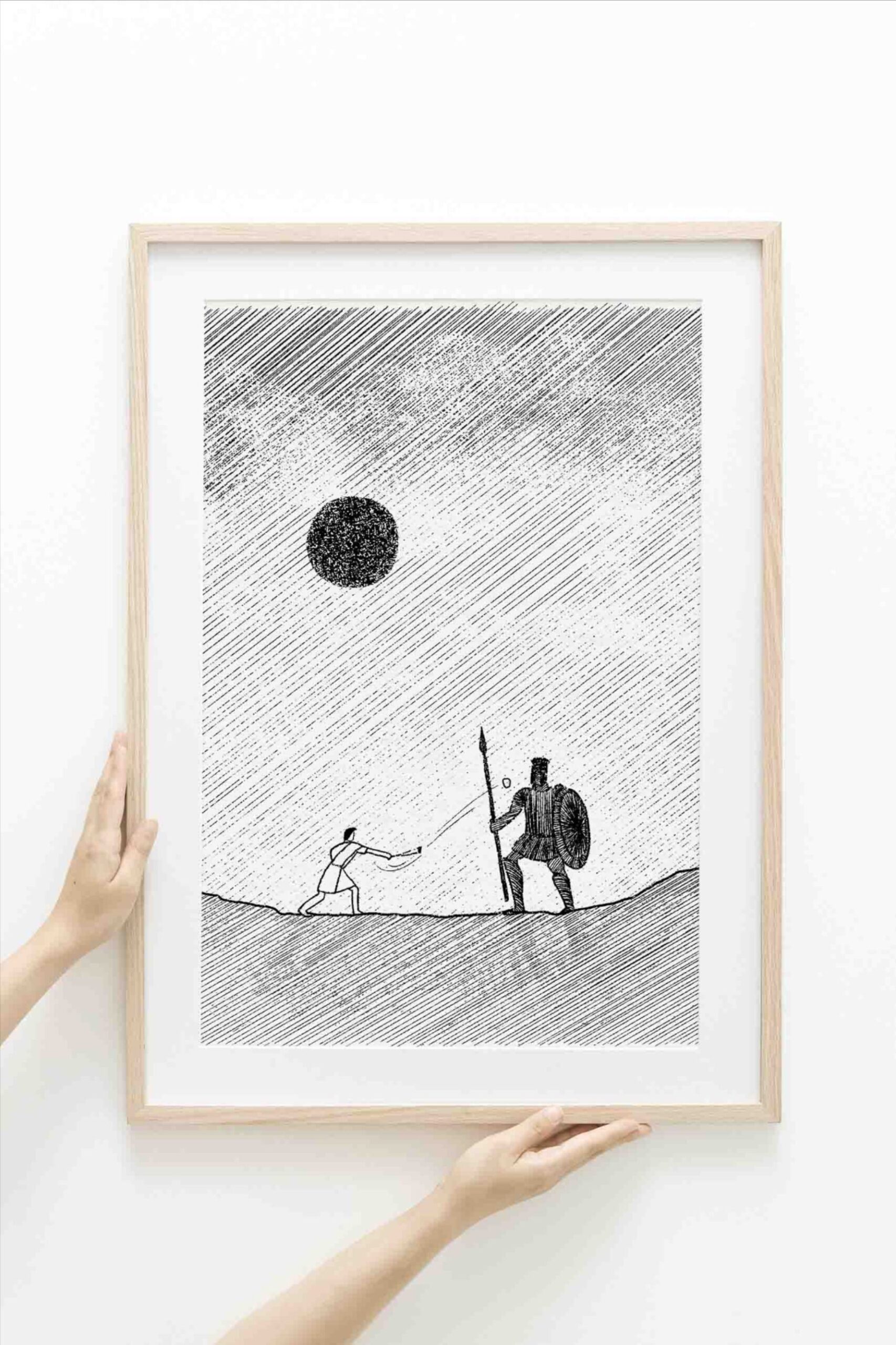 David and Goliath Bible Sketches, Modern Bible sketch Wall, Jesus Bible Art, Christian Art Scripture