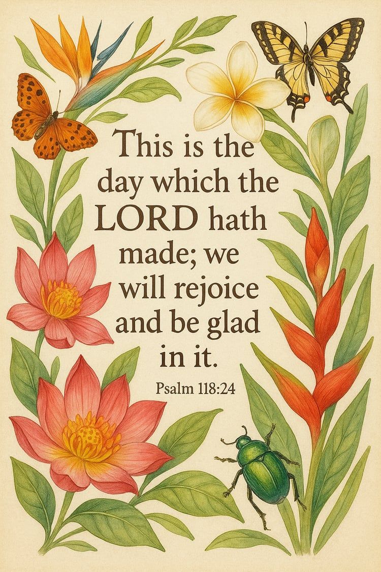 🌸🦋 Christian Scripture Wall Art – Psalm 118:24 Nature Poster – Faith-Based Printable for Homeschool & Ministry – Rejoice & Gratitude Theme