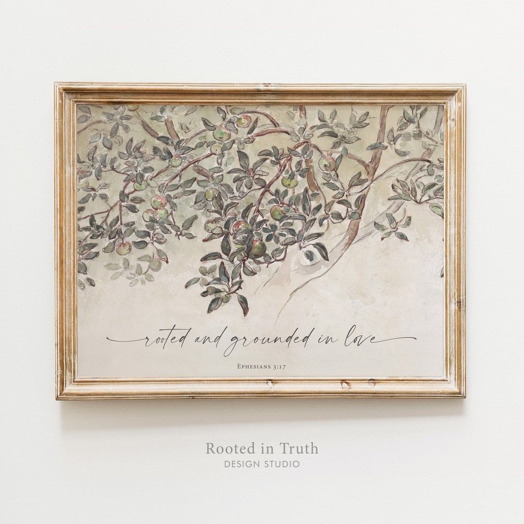 Rooted and Grounded, Bible Verse Wall Art, Scripture Art Print, Printable, Christian Decor, Bible Quote, Vintage, Ephesians 3 17, Tree – Etsy