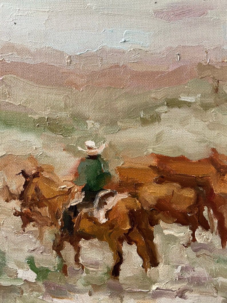 Original Cowboy Oil Painting: Semi Abstract Western Landscape Art – Etsy
