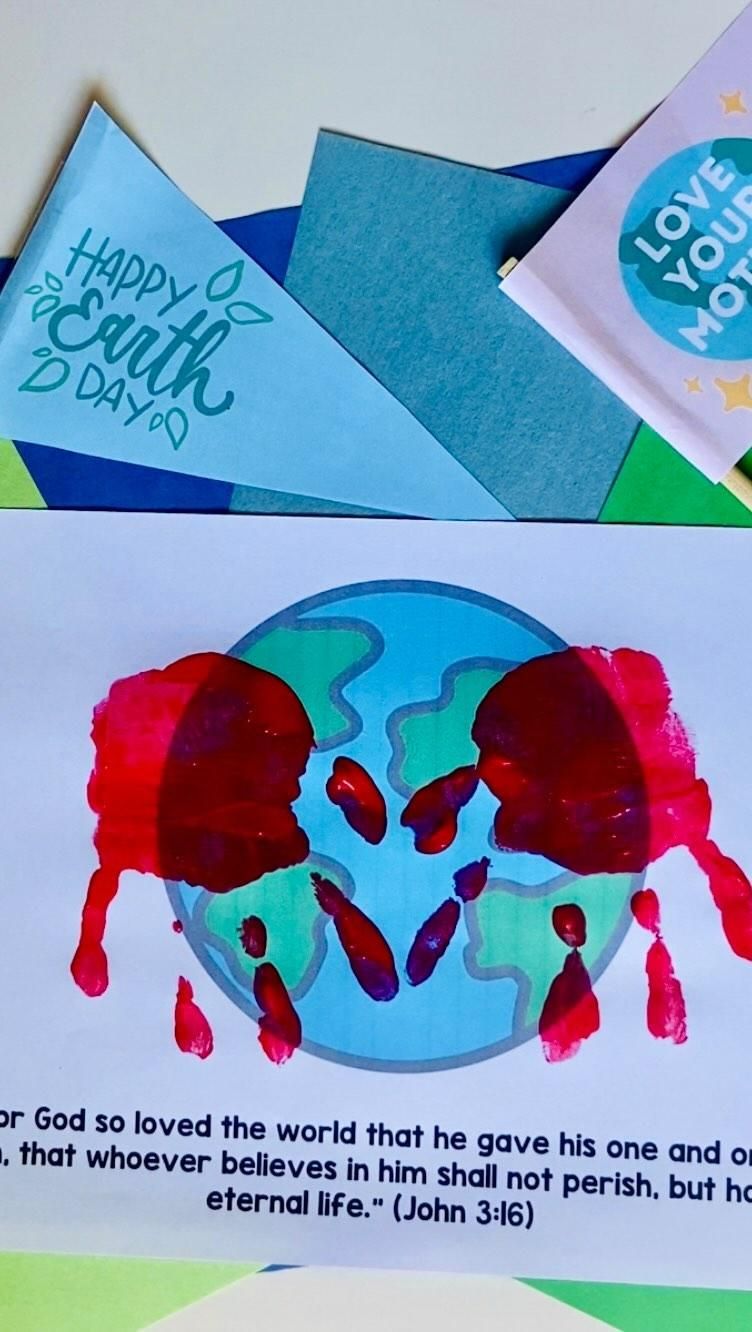 Christian Earth Day Crafts, Bible Lessons Kids, Handprint Art,  Sunday School