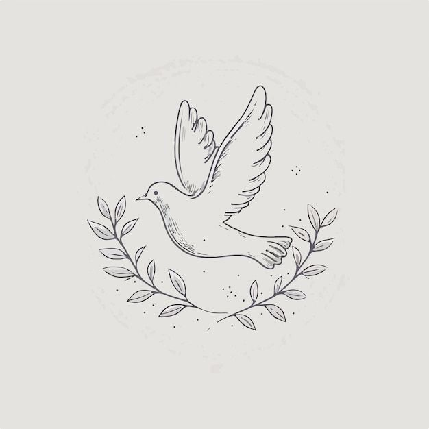 Eine Skizze einer Taube mit einem Lorbeerkranz | Premium Vektor