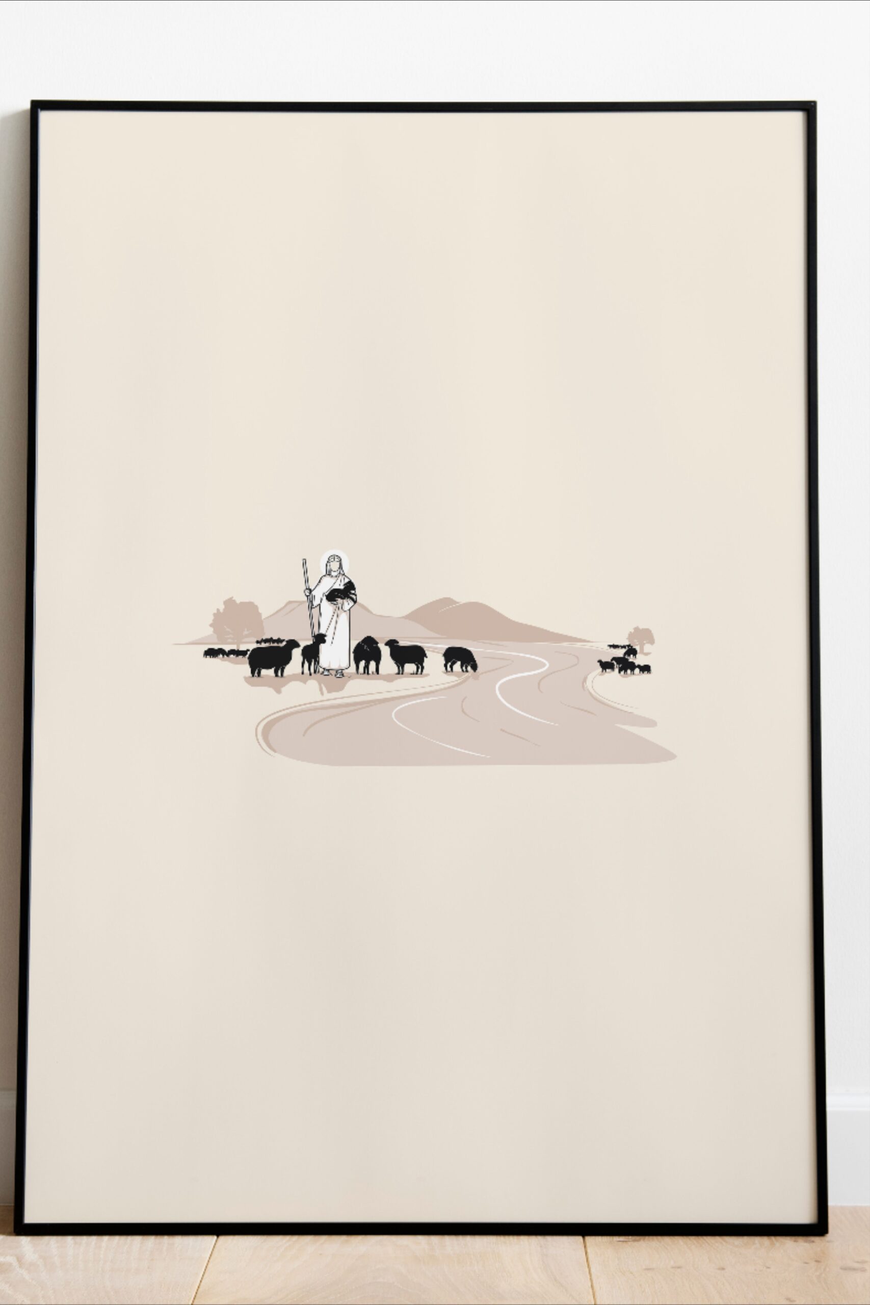 Psalm 23 The Lord is My Shepherd | Beige Boho Christian Modern Minimalist Wall Art
