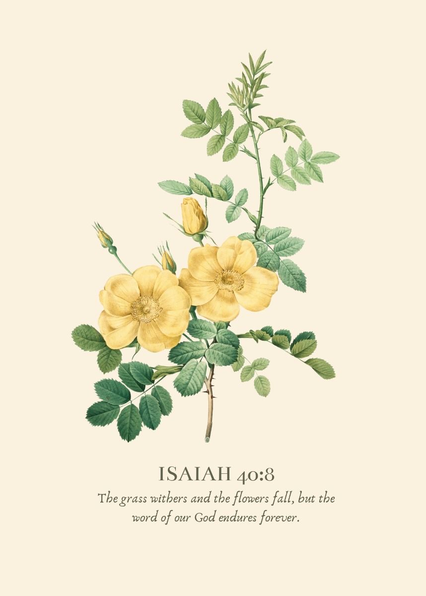 Isaiah 40:8 | Word of God Endures Forever Botanical Floral Antique Bible Verse Art Print Scripture
