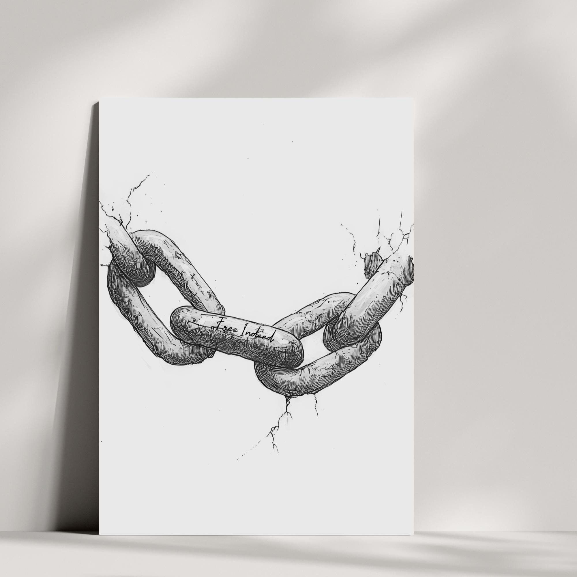 John 8:36 Art, Jesus Art, Bible Verse Digital Download, Free Indeed Print, Chain Breaking, Bible Sketches, Christian Digital Download Art