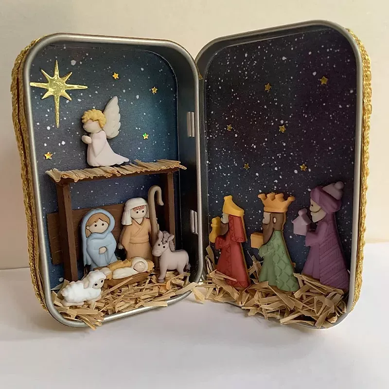Christmas Nativity, Hand Sculpted Painted Nativity Figure, A Lovely, Little Nativity Scene, Xmas Holy Family Decor Gift for Indoor Home Display, Tabletop 8.8*11.5*2.8cm 2024 – .99