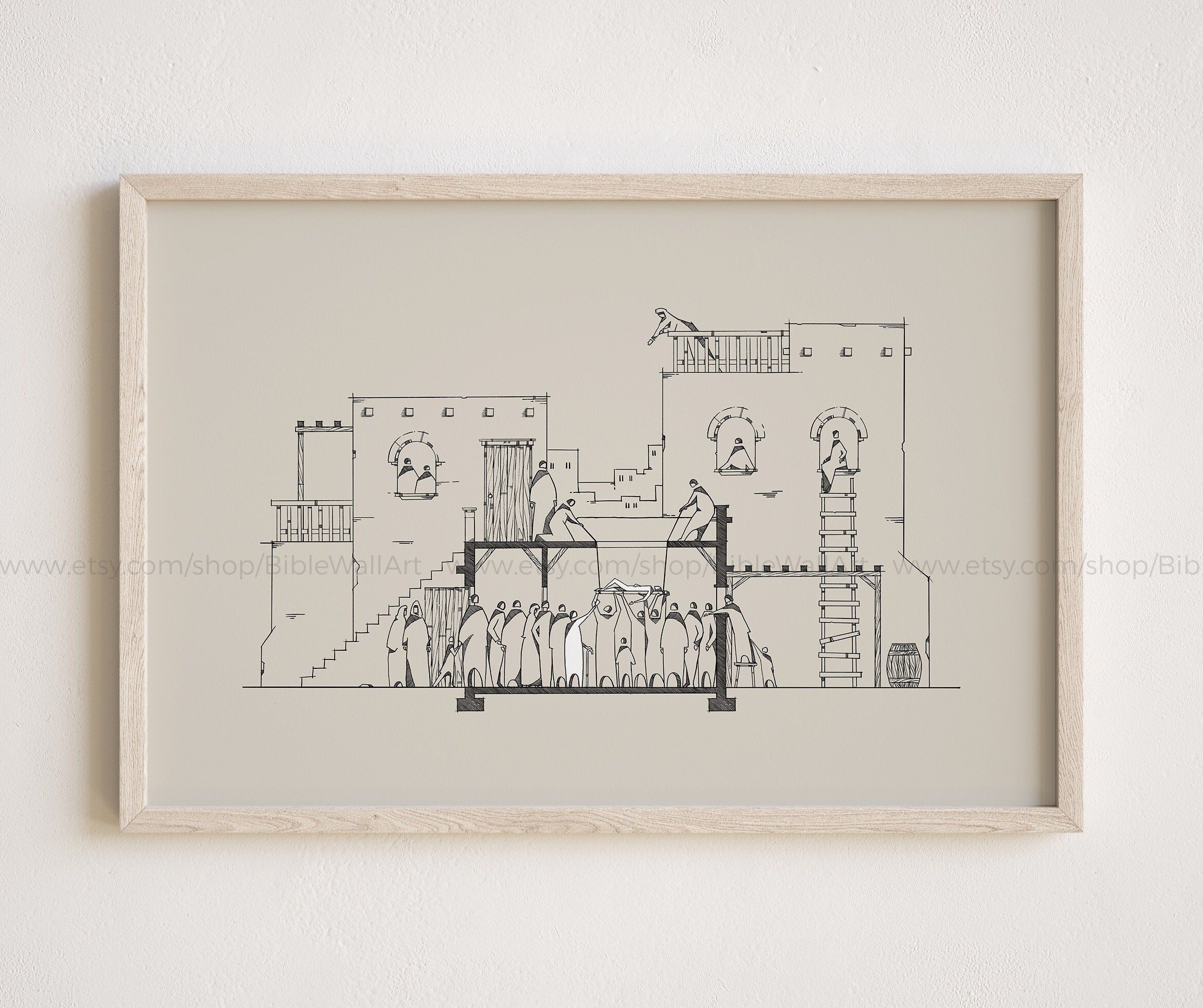 Jesus Forgives and Heals a Paralyzed Man, Christ heals a sick man, Matthew 9:1-8, Minimalist Modern Christian Decor, Christian office Decor