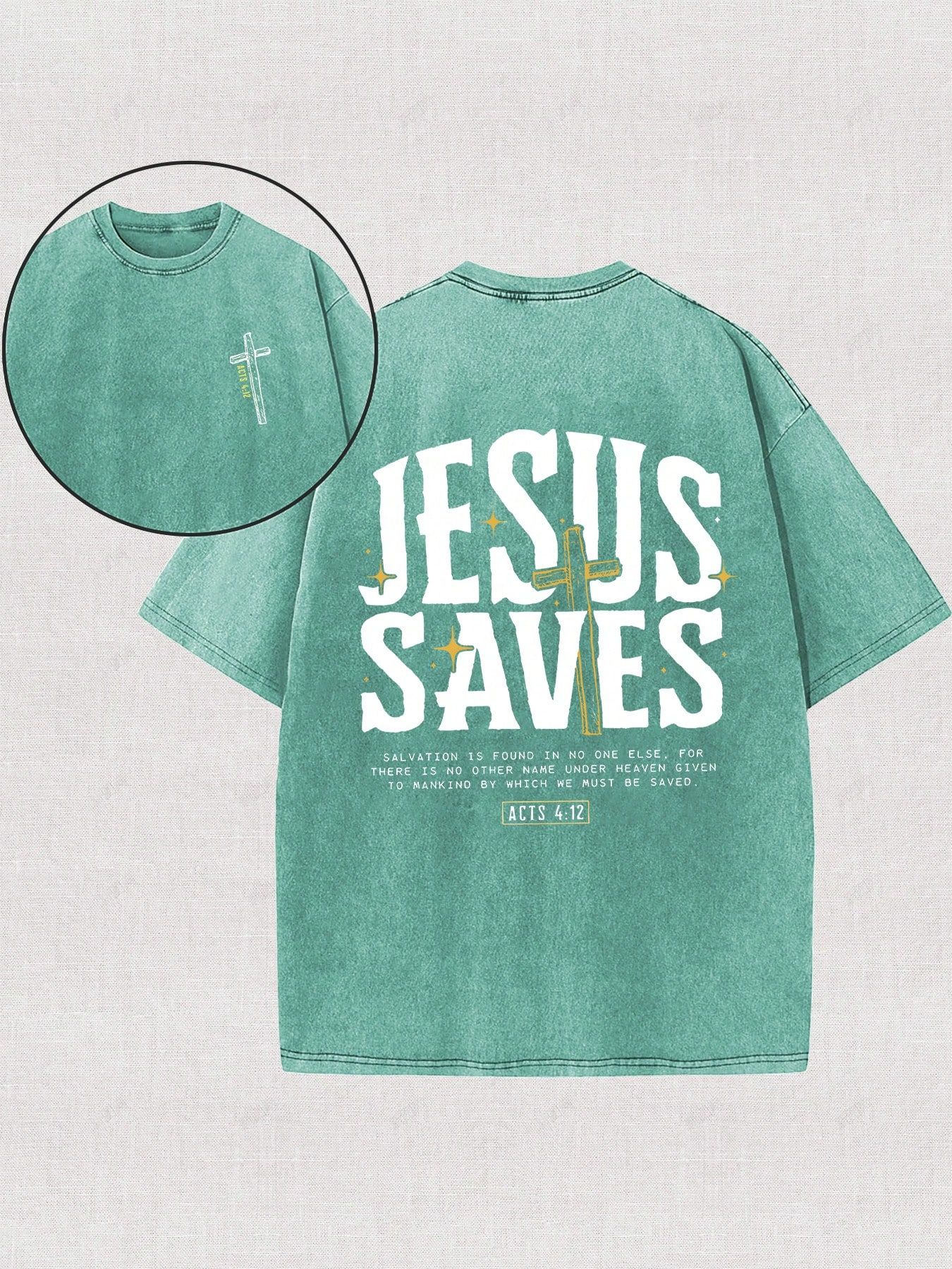 230g Double-Sided Washed, Jesus Saving Printed T-Shirt, High-Quality Wax Printed Cotton Retro Fashion Brand T-Shirt, Men’s T-Shirt, Beach Essential, Summer T-Shirt, Holiday Gift, Perfect Gift
