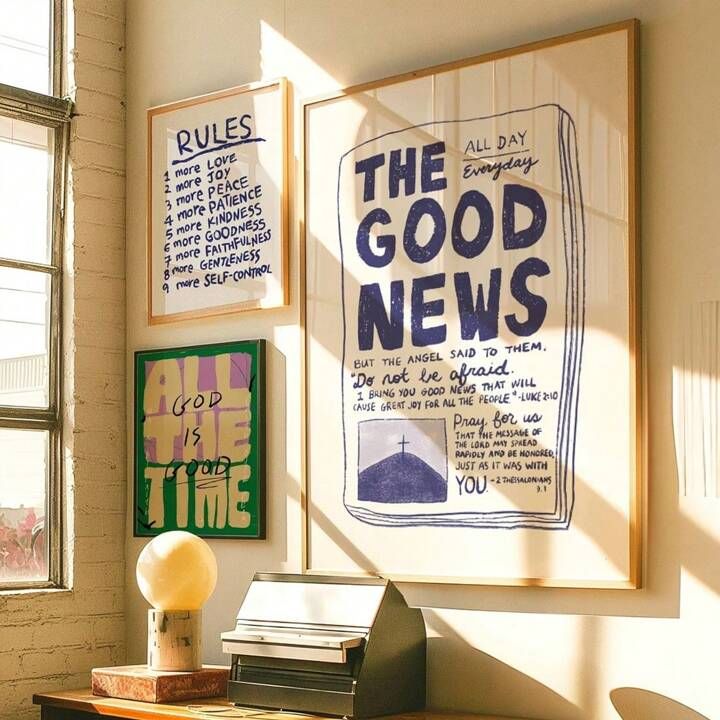 1pc,Aesthetic Christian Wall Art Bundle, Modern Christian Art Prints, The Good News God Is Good Fruit Of The Spirit Biblical Scripture  Poster Printing,50*70cm(19.7*27.5in)Unframed