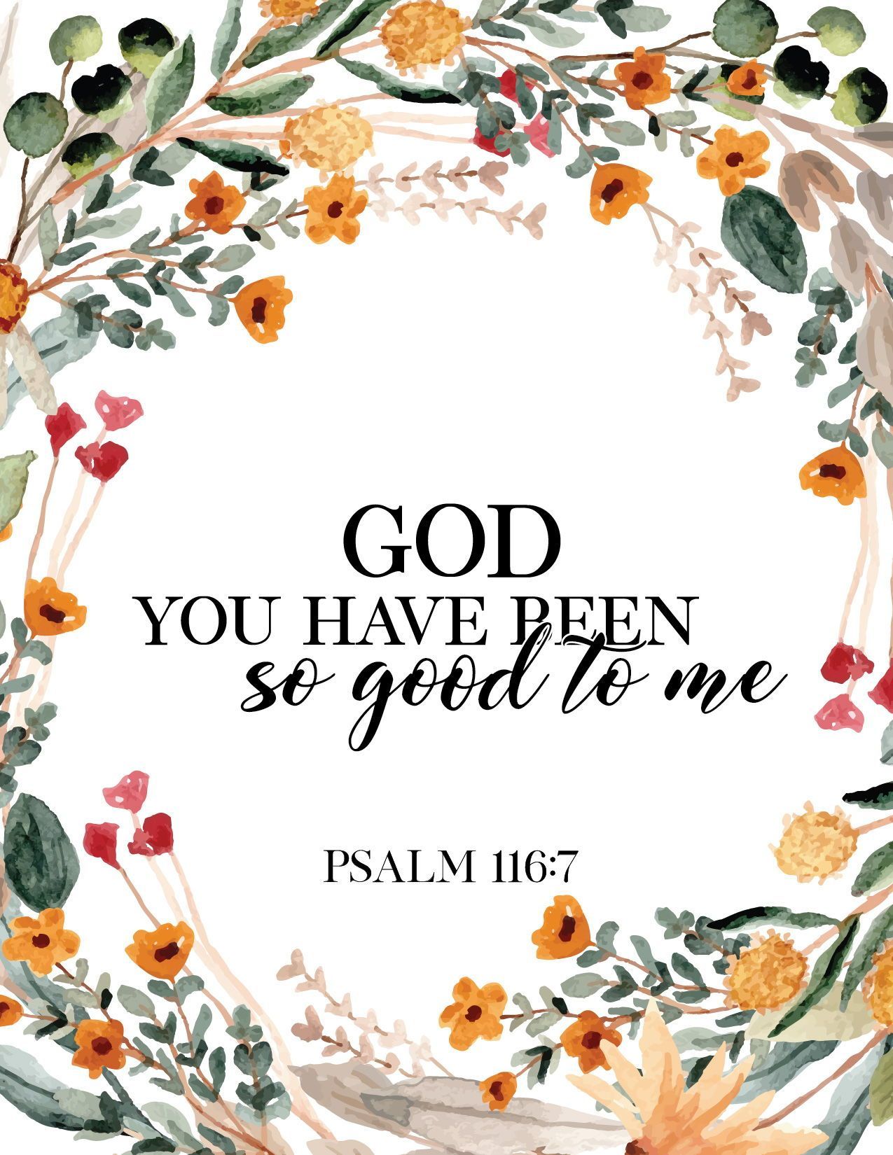 Free Printable Floral Wall Art Christian Quotes Psalm 116:7