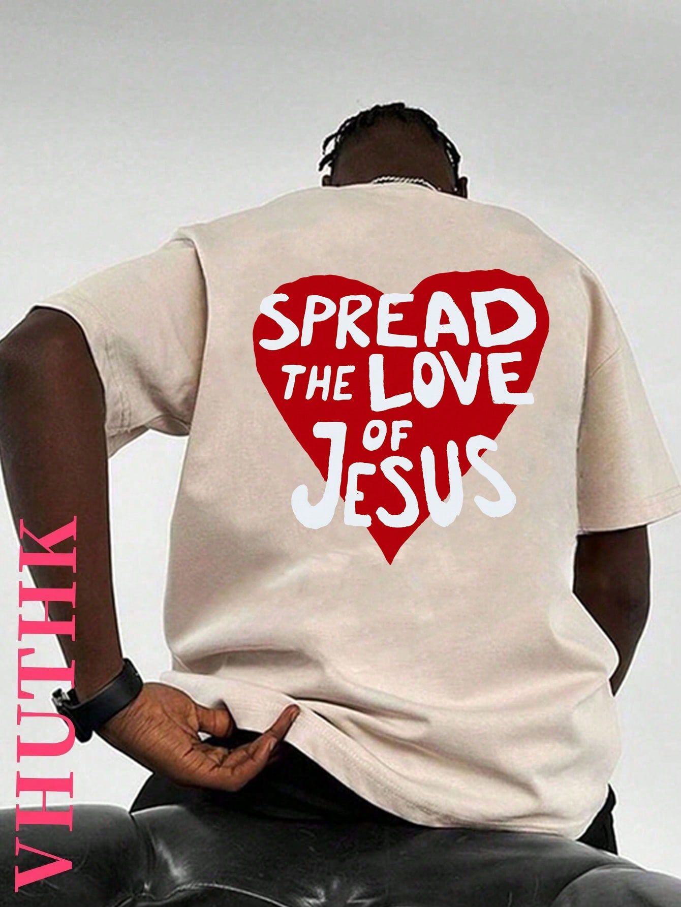 (220 Cotton T-Shirt) Men’s Summer Round Neck Short Sleeve Casual Cotton With Letter Print   SPREADTHE LOVE  JESUS