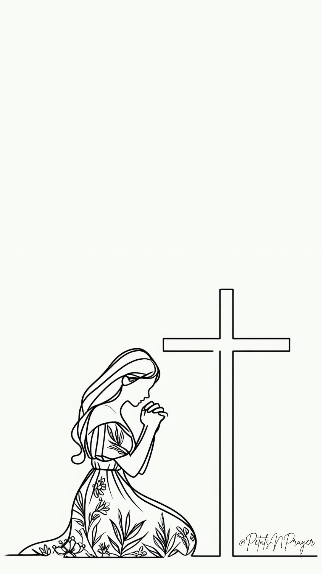 Minimalistic Outline Of Woman In Prayer | Phone Wallpaper