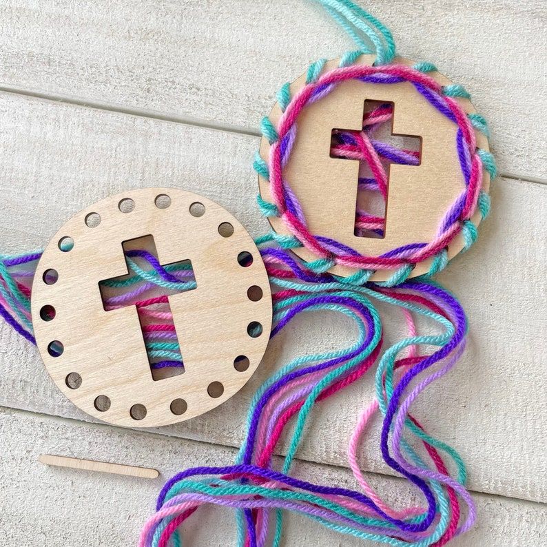 Easter Cross Circles – Wood Project for Kids – Complete Yarn Craft Kit – Etsy