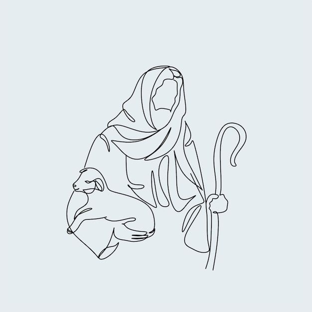 Continuous line drawing of jesus christ linear style and hand drawn bible christian scene of son o | Premium Vector