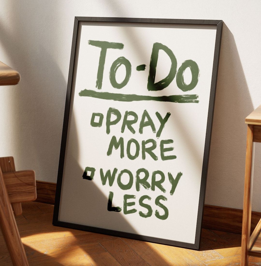 Pray More Worry Less Retro Christian Art Print, Aesthetic Christian Wall Art, Modern Biblical Art, Prayer Room Decor Art, to Do List Poster – Etsy