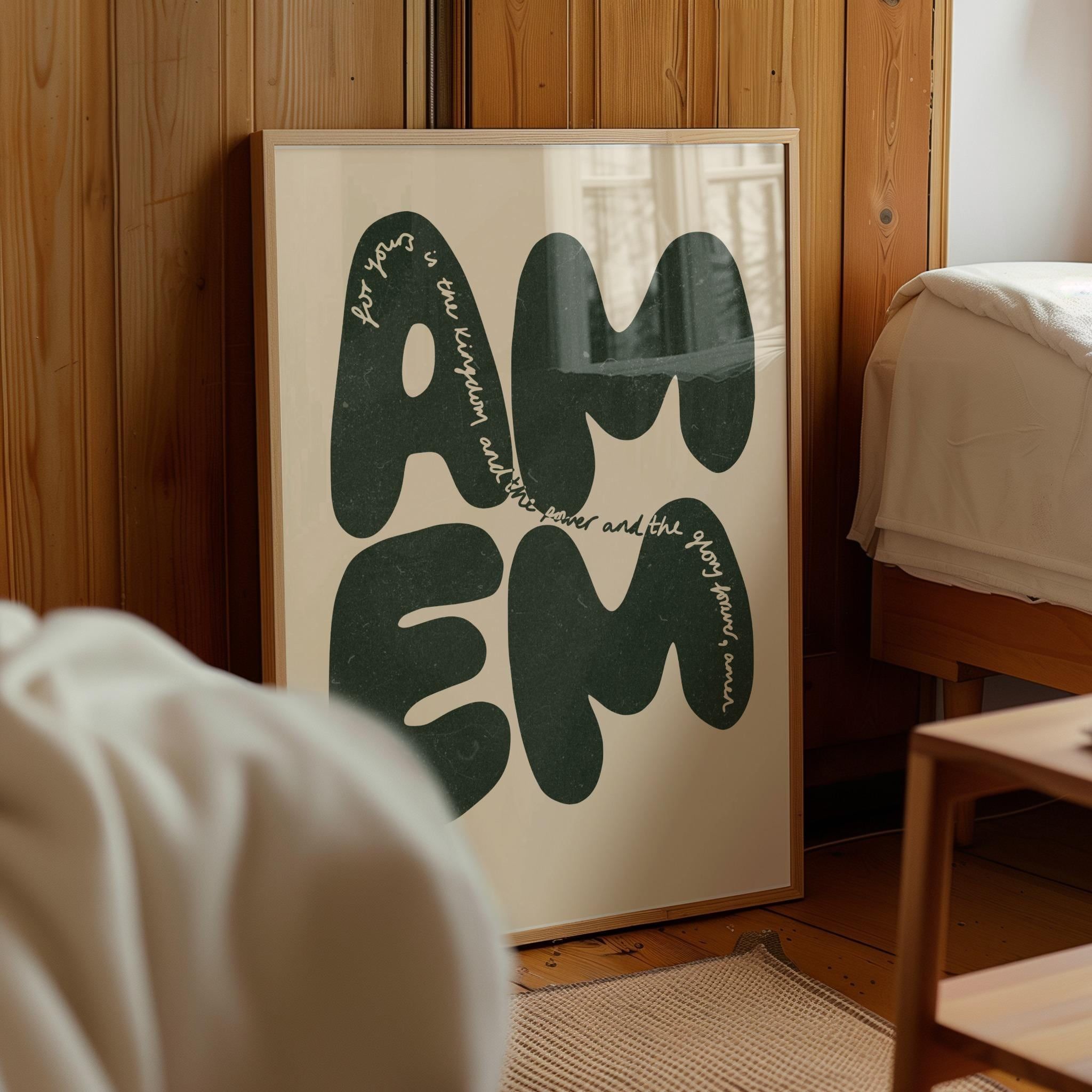 LORDS PRAYER AMEM Bold Modern Aesthetic Christian Art Prints, Christian Wall Art, Green and Cream Wall Art