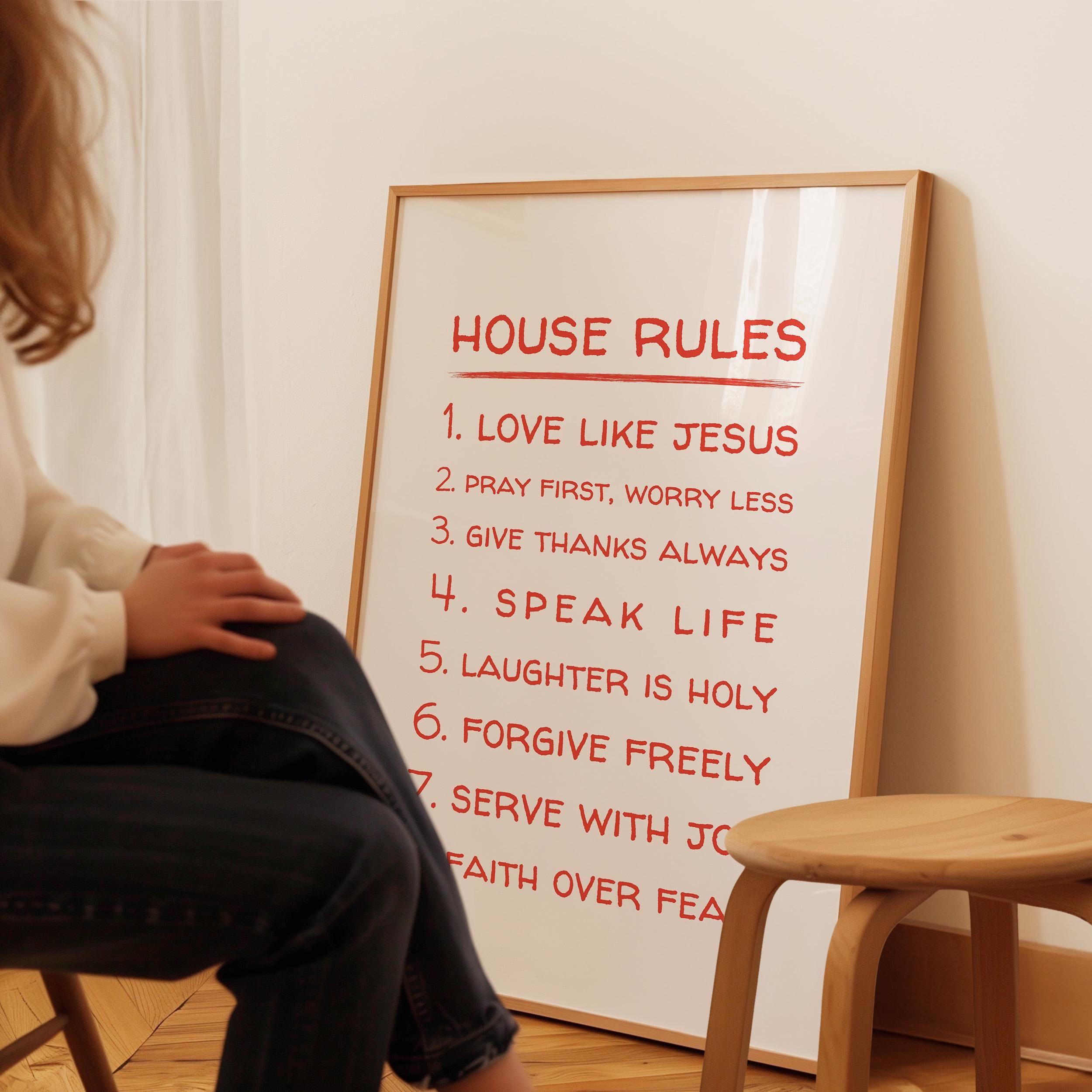 Red Christian House Rules Print: Faith-Based Family Values (Digital Download)