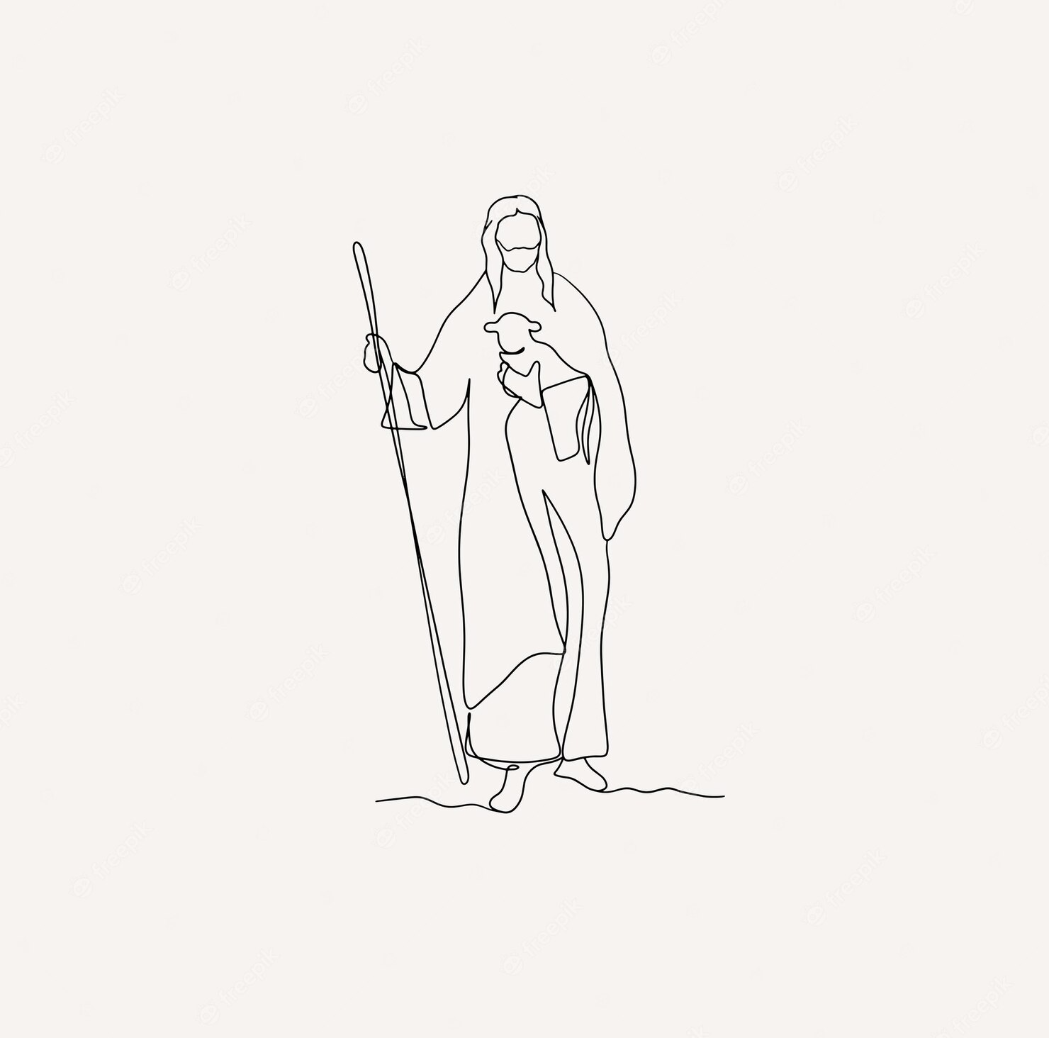 Minimalist christian line art religious simple sketch jesus illustration cross lamb drawing bible | Premium Vector