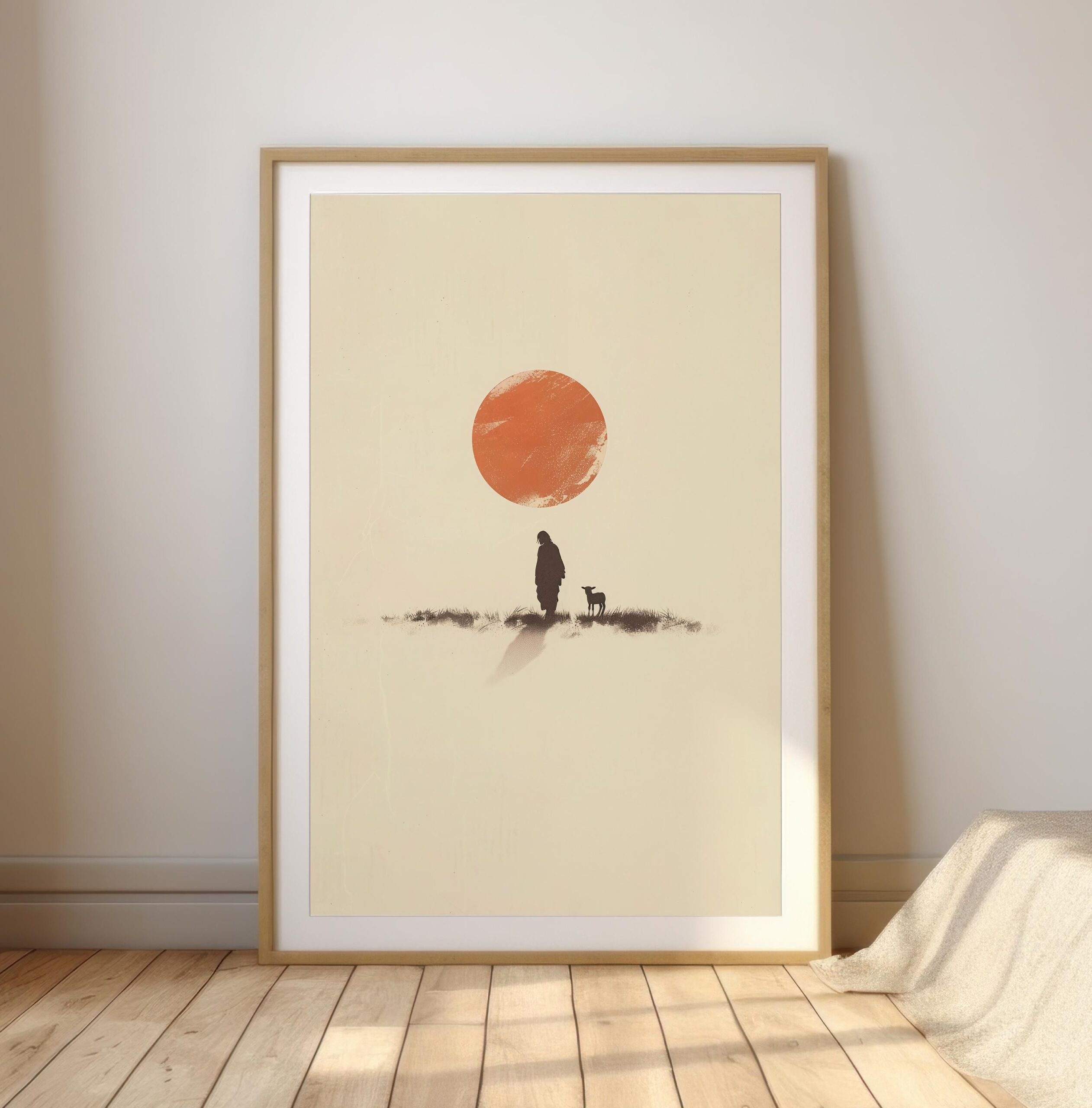 Minimalistisch Das verlorene Schaf, Jesus verläßt die 99 Schäfchen | Moderne Aquarell Druck | Christliche Kunst Wanddekoration | Home Kunstwerke | Druckbare Bibel