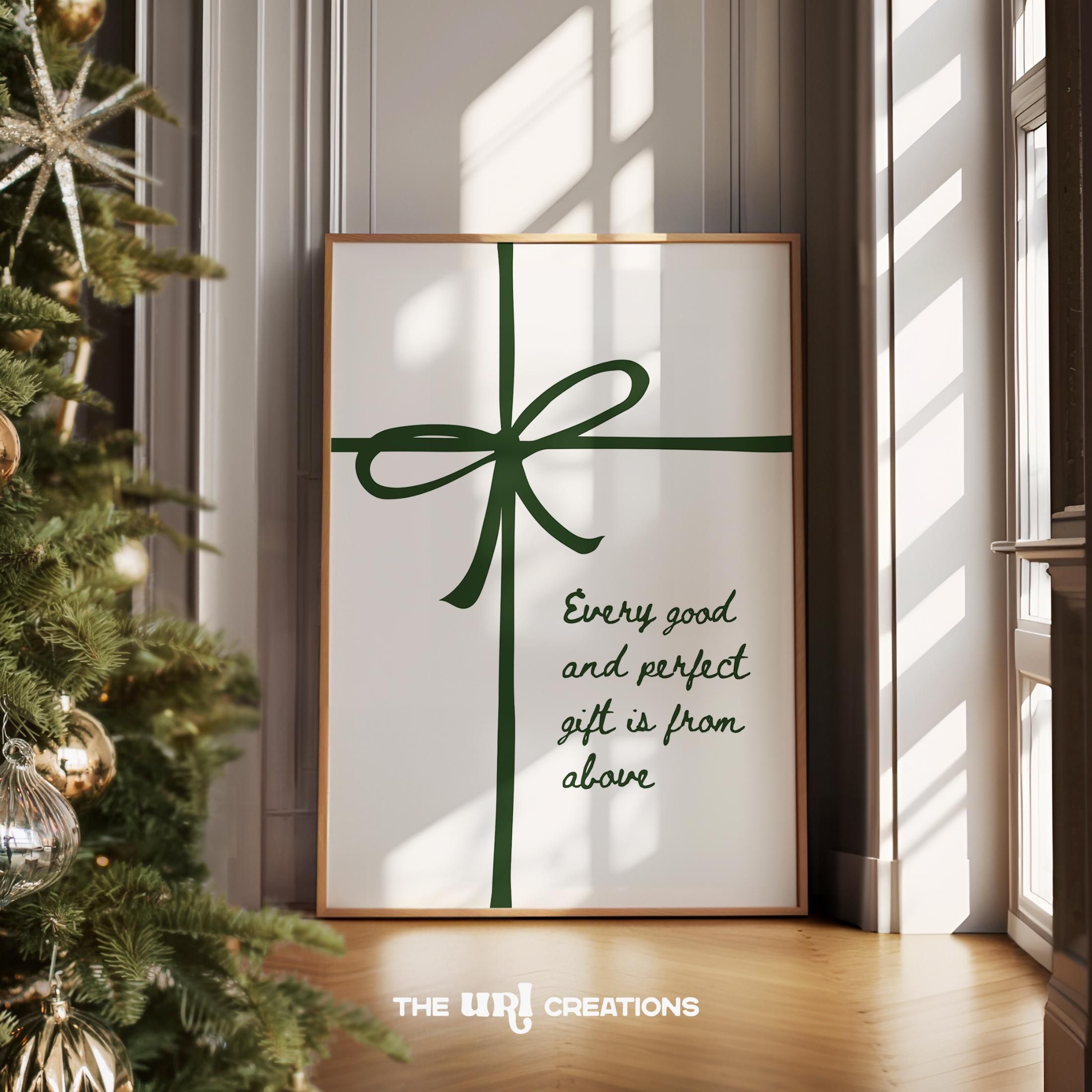 Minimalist Christmas Print, Christian Wall Art, Every Good and Perfect Gift, Green Bow Coquette Holiday Decor, Scripture Christmas Wall Art – Etsy