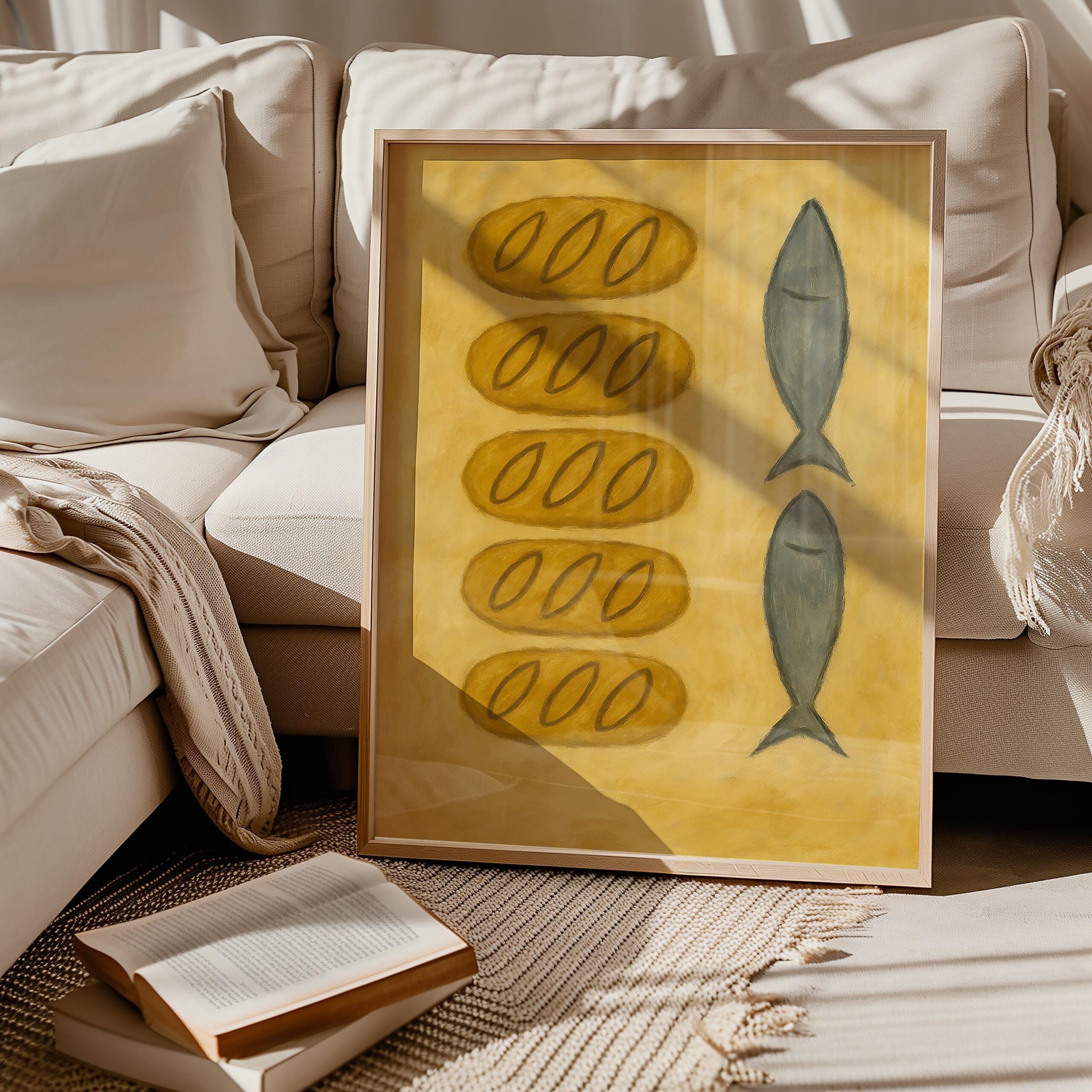 Jesus Feeds 5000 Print: Modern Christian Line Art, Five Loaves & Two Fish (Digital Download)