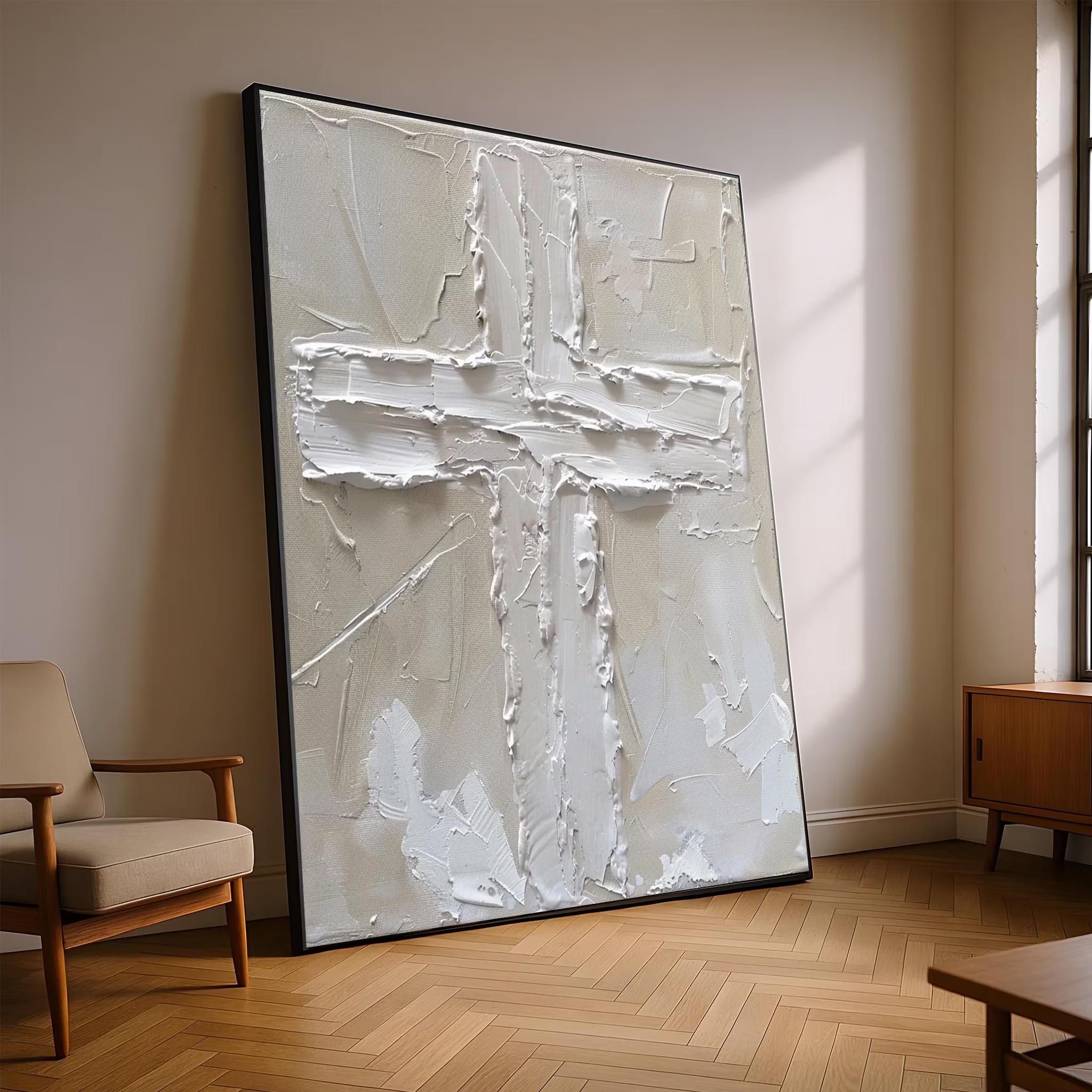 Minimalist White Cross on Neutral Canvas, Sacred Modern Christian Artwork Symbolizing Purity, Faith, and Devotion – Etsy