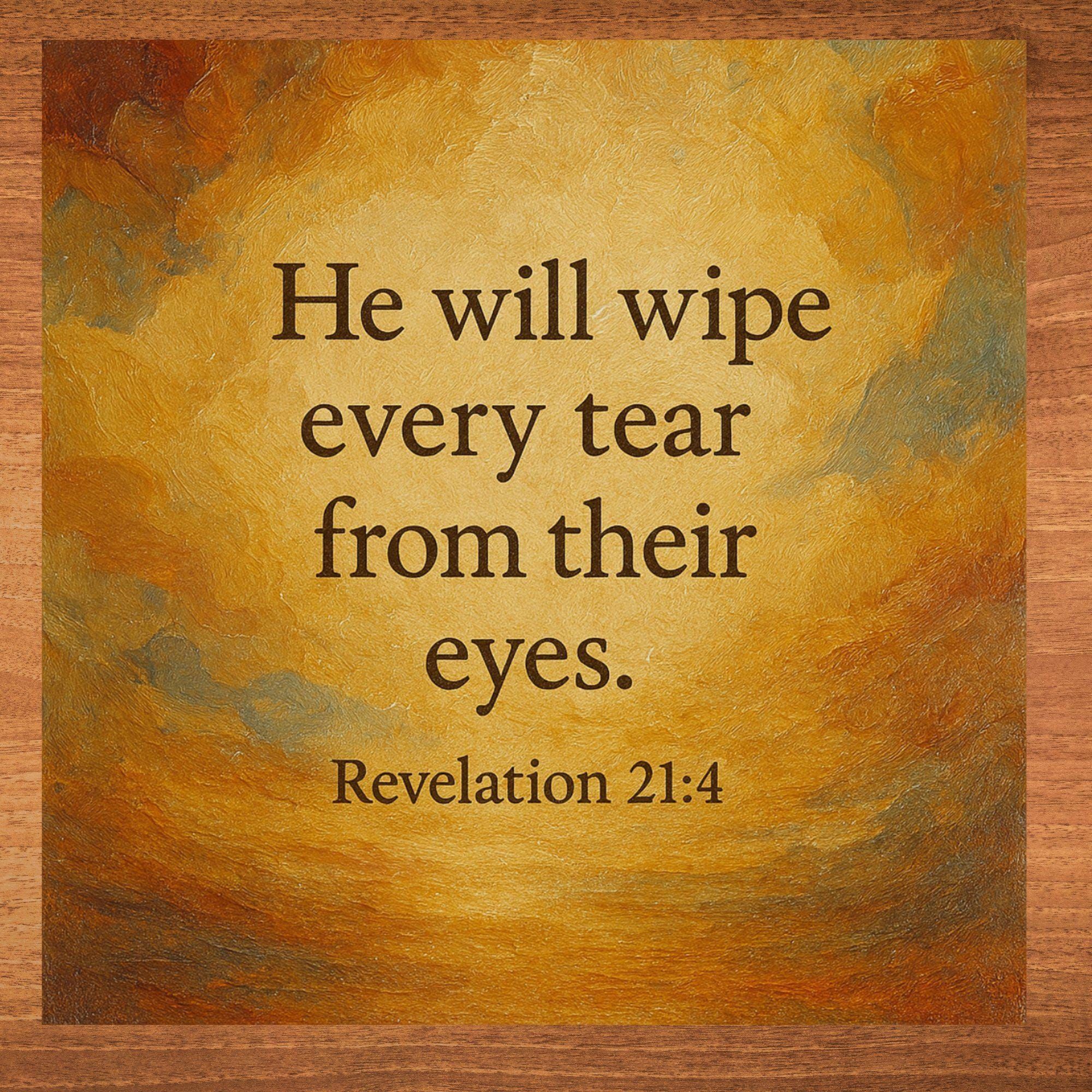 Revelation 21 4 Bible Verse Ceramic Art Tile Christian Decor Bookshelf Wall Art Gift for Friend Husband Wife Parent Child