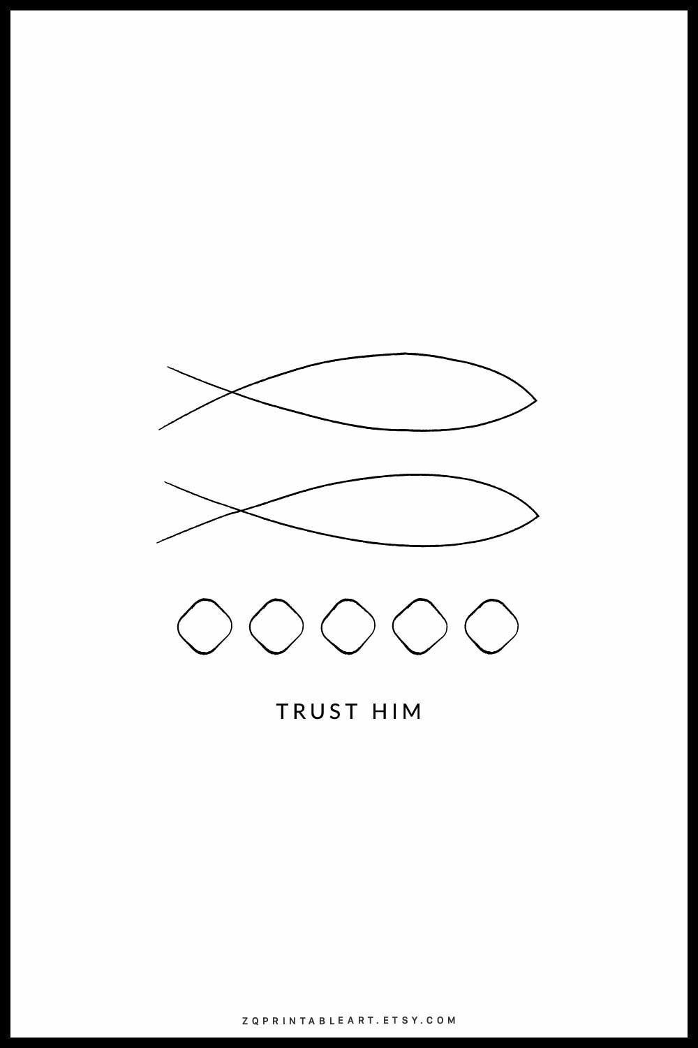 Christian art printable wall art decor, 5 loaves 2 fish printable poster bible artwork | Etsy