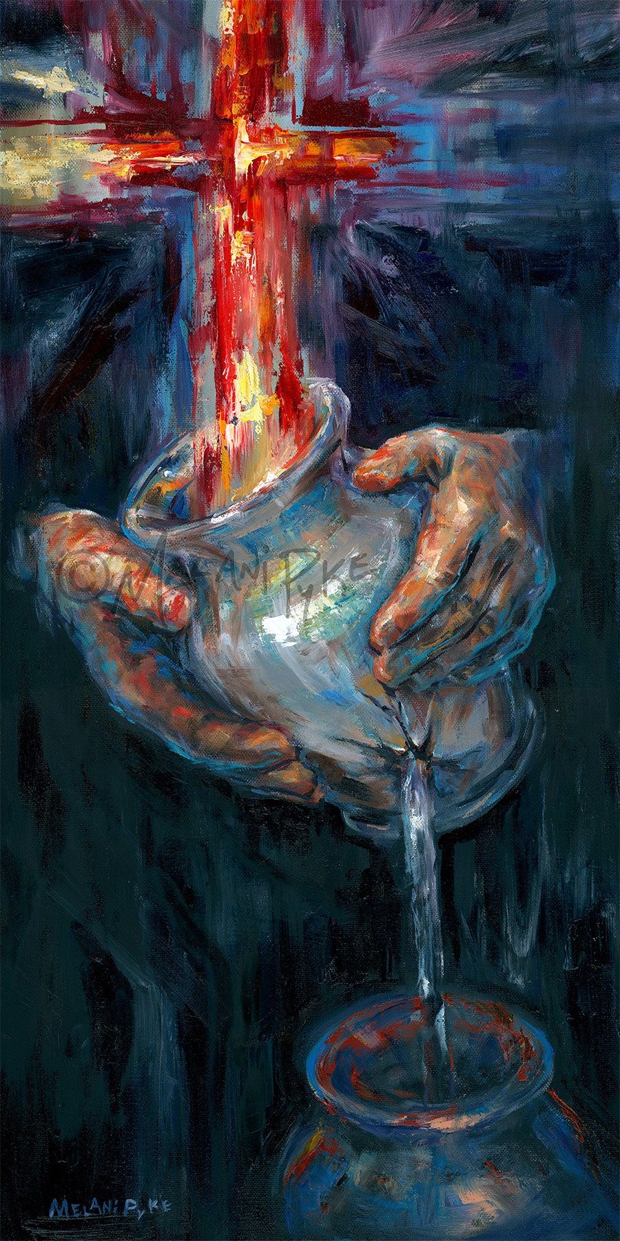 Through Broken Pots – Modern Art Original Oil Painting or Print, Cross and God’s Hands Pouring Water From Cracked Vase, Wall Decor Vertical – Etsy