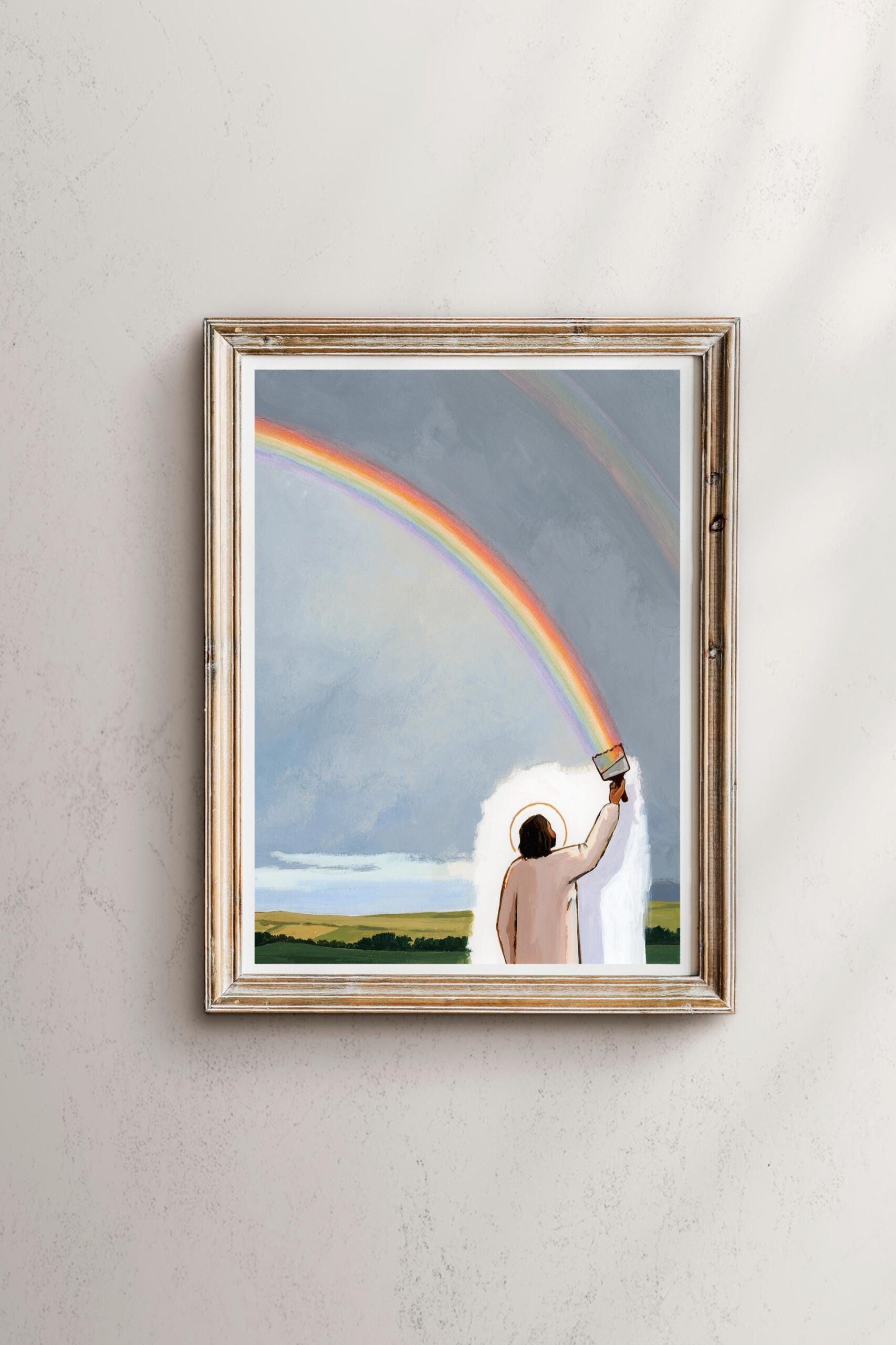 Jesus Painting Rainbows Art Print: Christ in the Sky