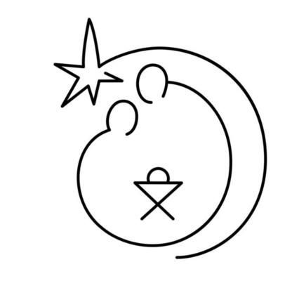 Simple Hand-Drawn Nativity Scene of Baby Jesus with Mary, Joseph, and Star