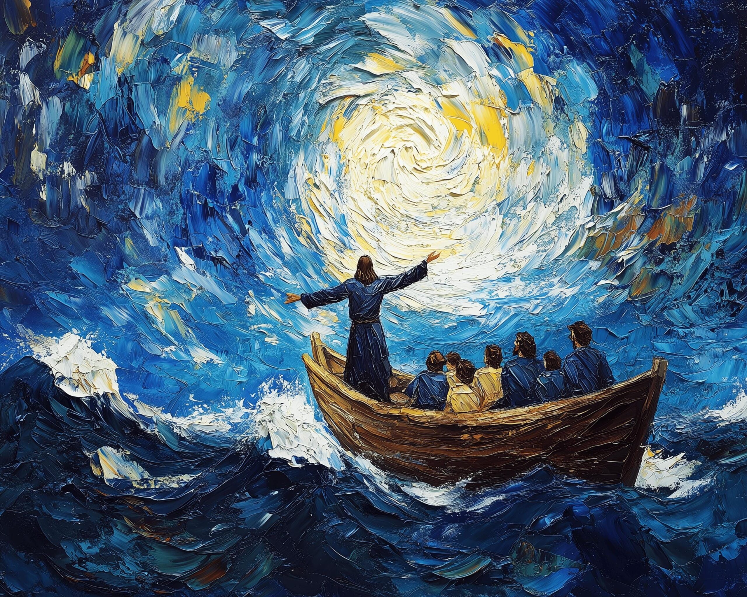 Christ Calming the Storm | Van Gogh Style | Canvas Print 0.75″