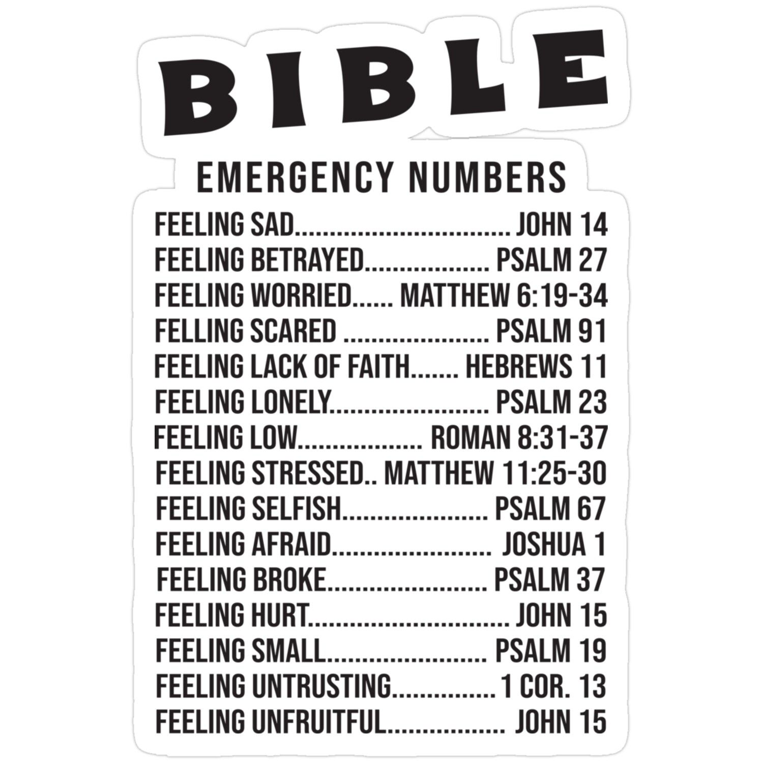 Emergency Bible Numbers Sticker