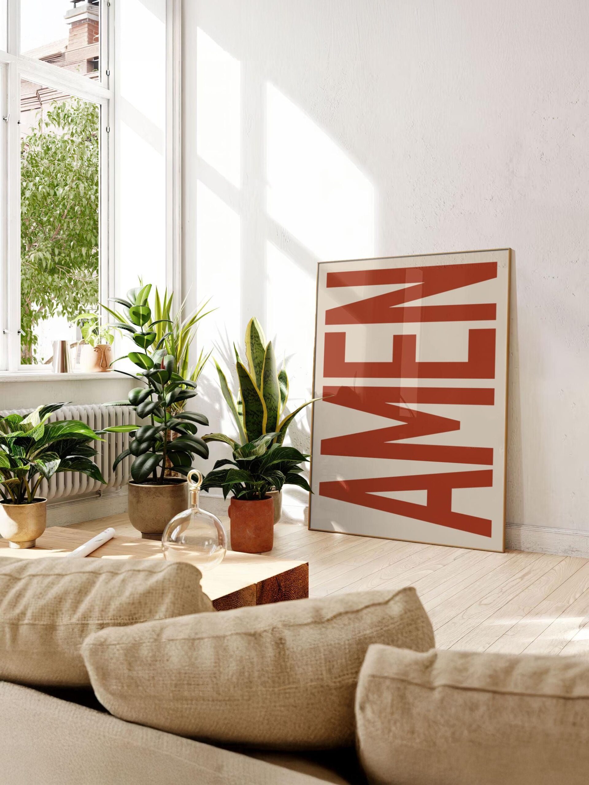 Amen Wall Art Print Typography Jesus Poster Trendy Christian Wall Art Retro Religious Decor Faith-Inspired Gallery Wall Dorm Room Gift