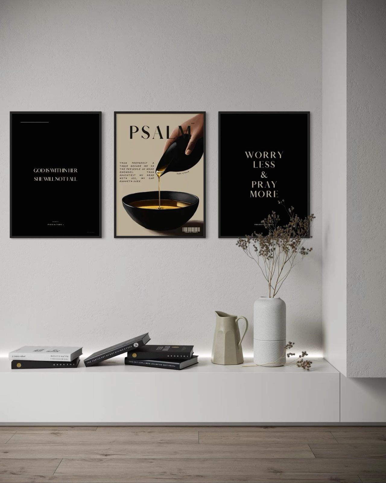 Modern Christian Wall Art Set – Psalm 23, Faith Prints, Neutral Bible Verse Decor