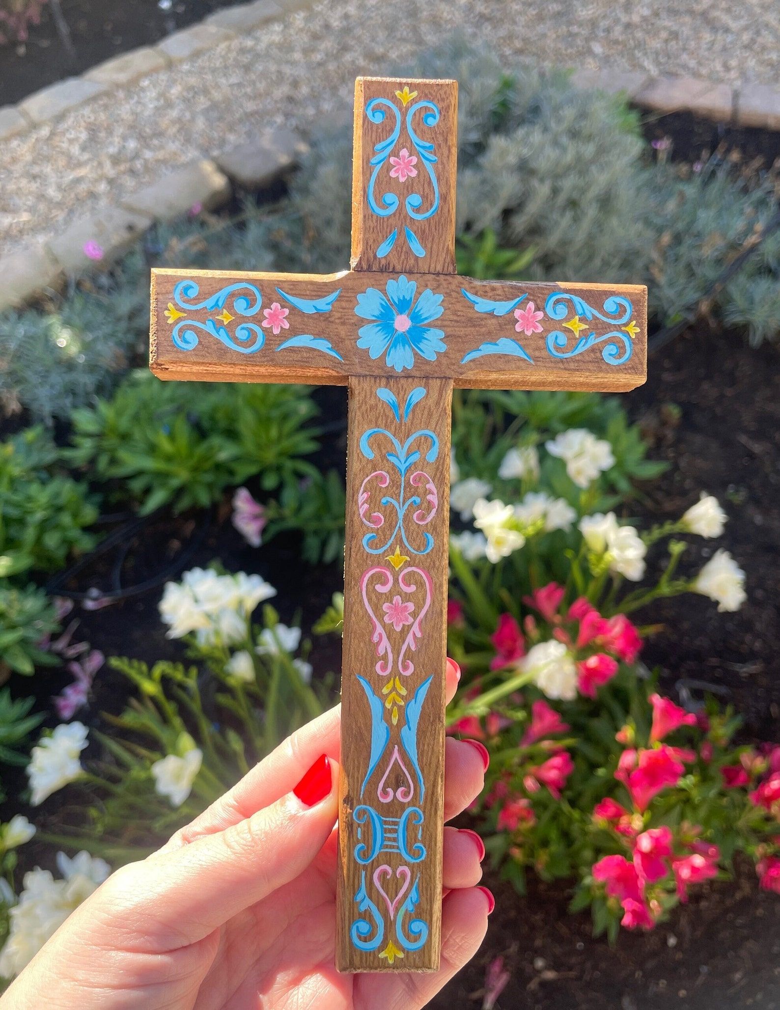 Hand Painted Wooden Cross, Catholic Christian Wall Art, Religious Gifts – Etsy