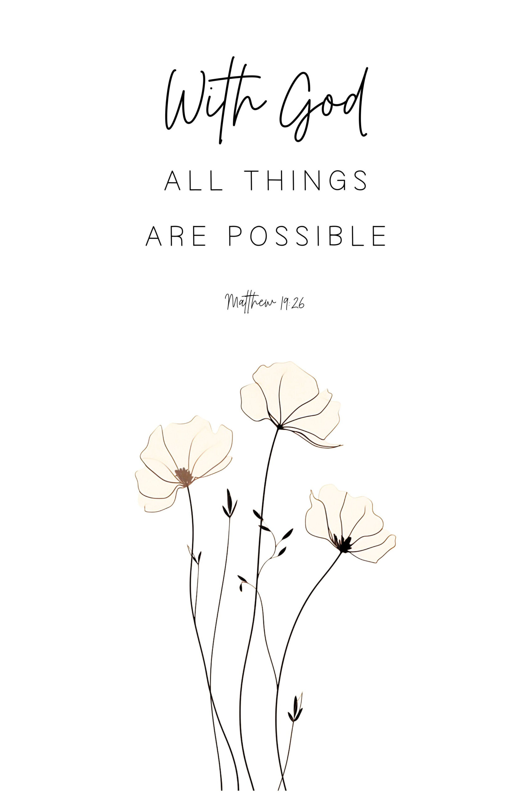 Matthew 19:26 With God All Things Are Possible, Printable Christian Art, Bible Verse Wall Art