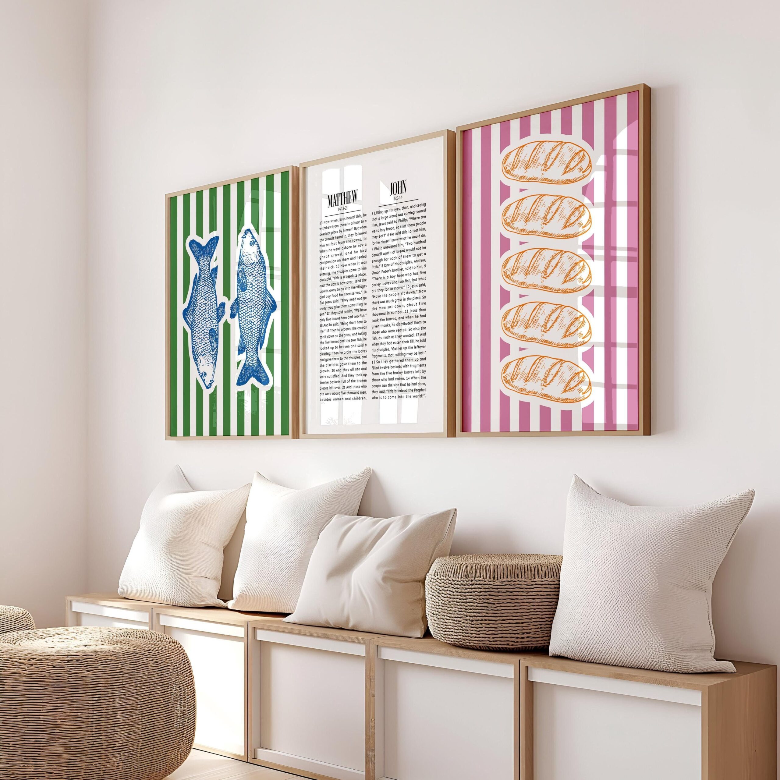 Set of Three Christian Wall Art | Printable Bible Verse Decor | Jesus Feeds 5000 | Modern Christian Home Decor | Aesthetic Scripture Prints