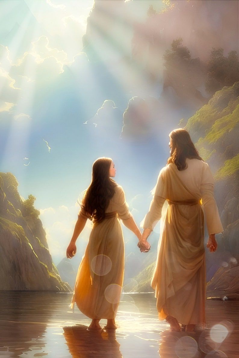 Premium Poster – Ai Generated Art – Woman Walking on the Water With Jesus – Etsy