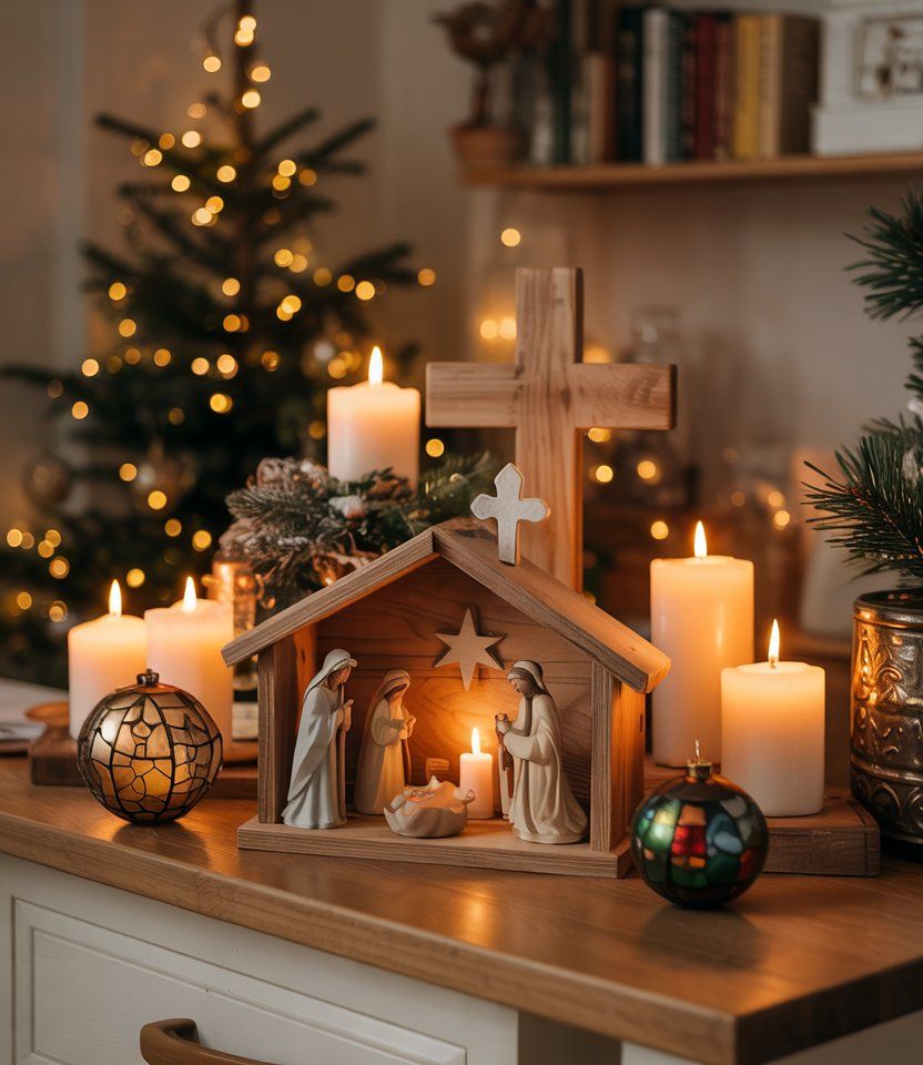Elegant Rustic Christmas Decor Ideas 2025 Featuring Nativity Scene And Candles