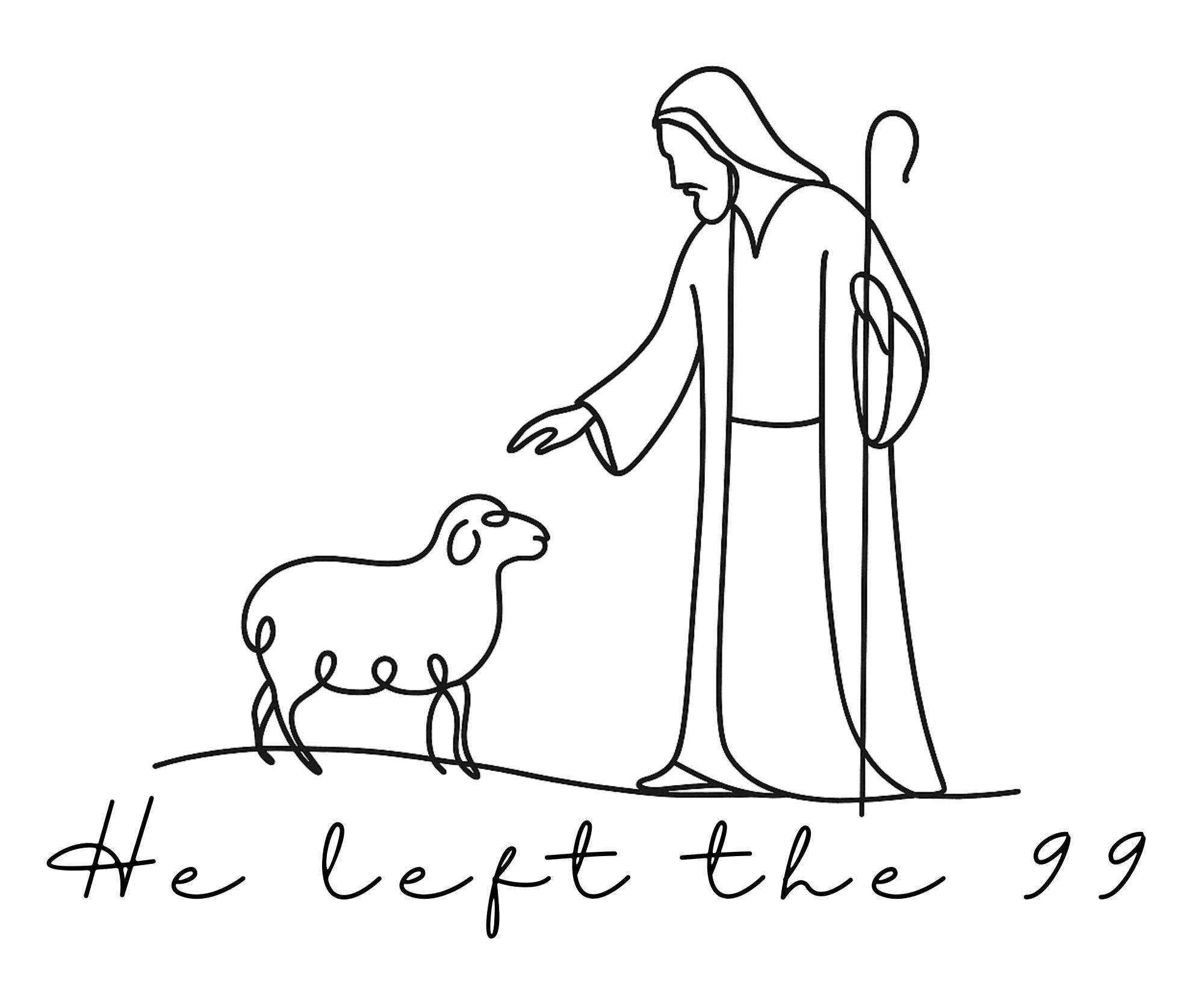 Good Shepherd Continuous Line Art PNG – Jesus & Sheep Digital Clipart – Christian Sublimation Design