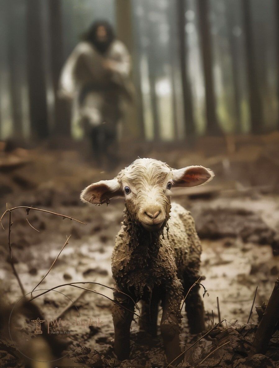 Original Christ Will Save the Lamb – Digital Download Painting, Jesus Art Printable, Jesus Leaves the 99, Bible Art Printable, LDS Art