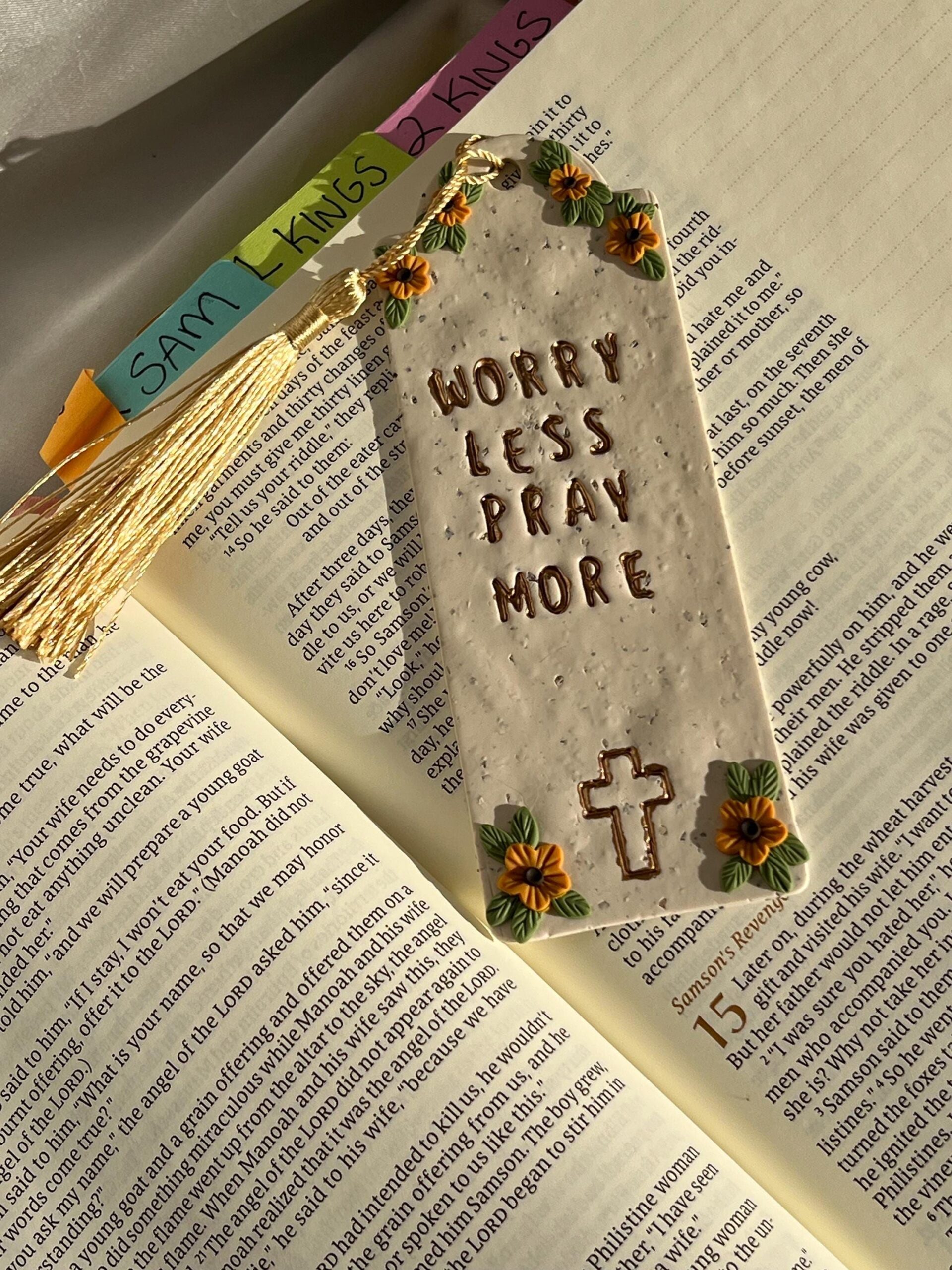 sorgen weniger beten mehr Bibel Lesezeichen | Polymer Clay Lesezeichen