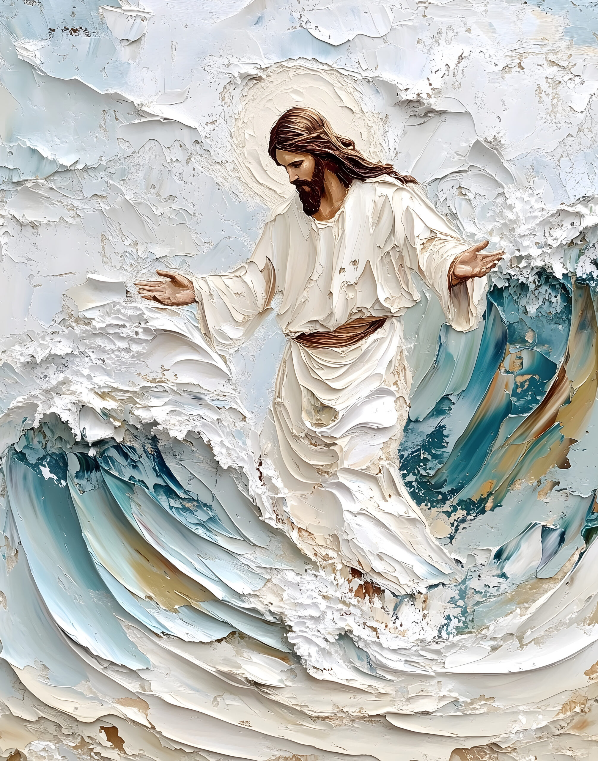 Spiritual Oil Painting: Jesus Christ Walking on Water in Dynamic Impasto Style, Digital Download, – Etsy