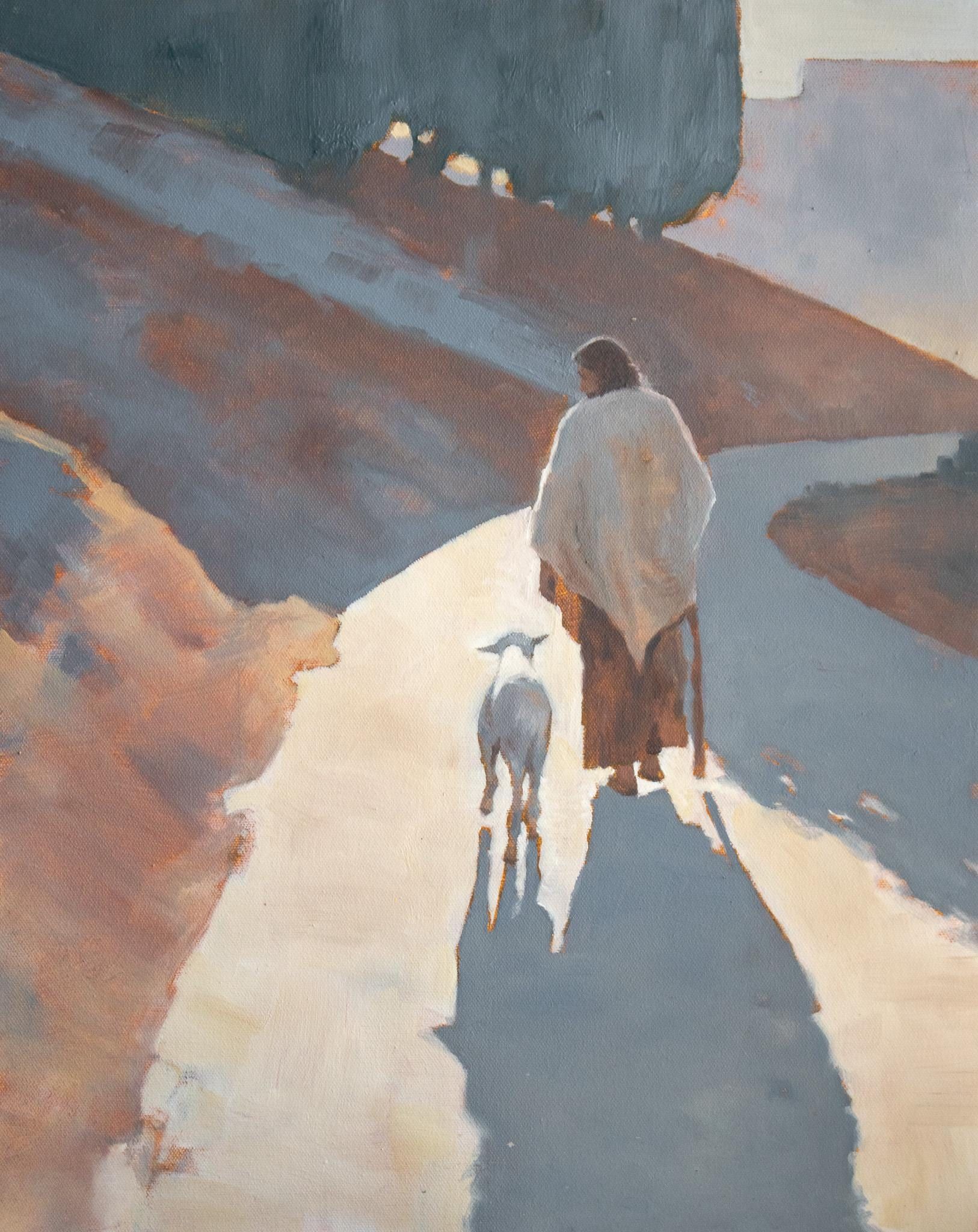 Jesus Walking with Sheep Art Print: Good Shepherd Religious Decor