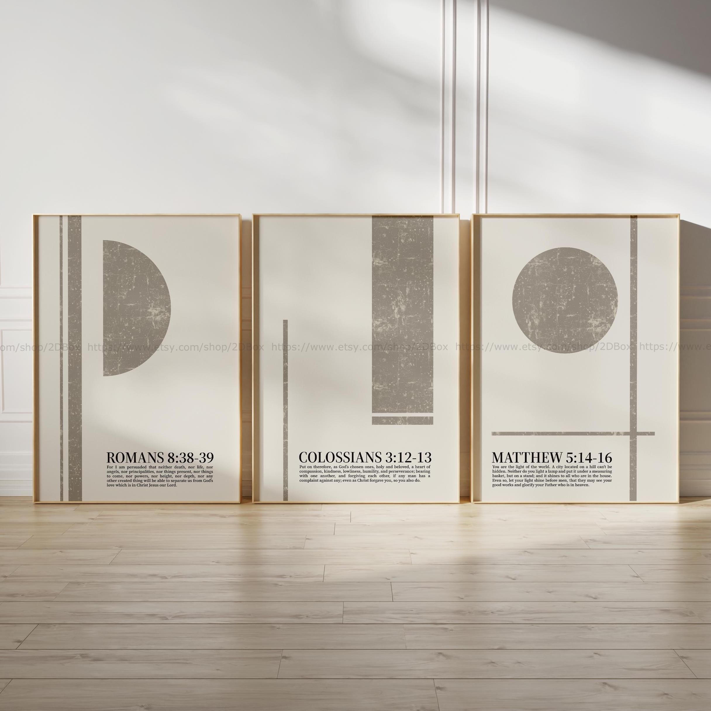 Lot de 3 impressions bibliques neutres gris taupe, peintures chrétiennes abstraites minimalistes pour bureau, décoration moderne chrétienne audacieuse pour salon
