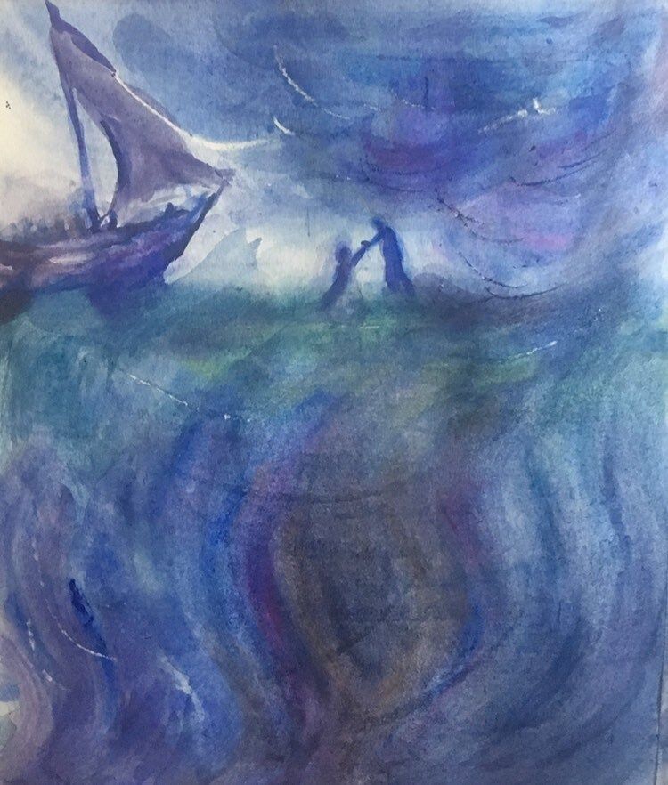 Christ and Peter/ sea of Galilee