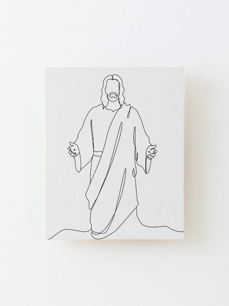 One Continuous One Drawn Line Art Doodle Of A Spiritual Jesus Christ, Jesus Portrait, Wall Art, Jesus Wall Art, Jesus Poster Wood Mounted Print by andienhuynh
