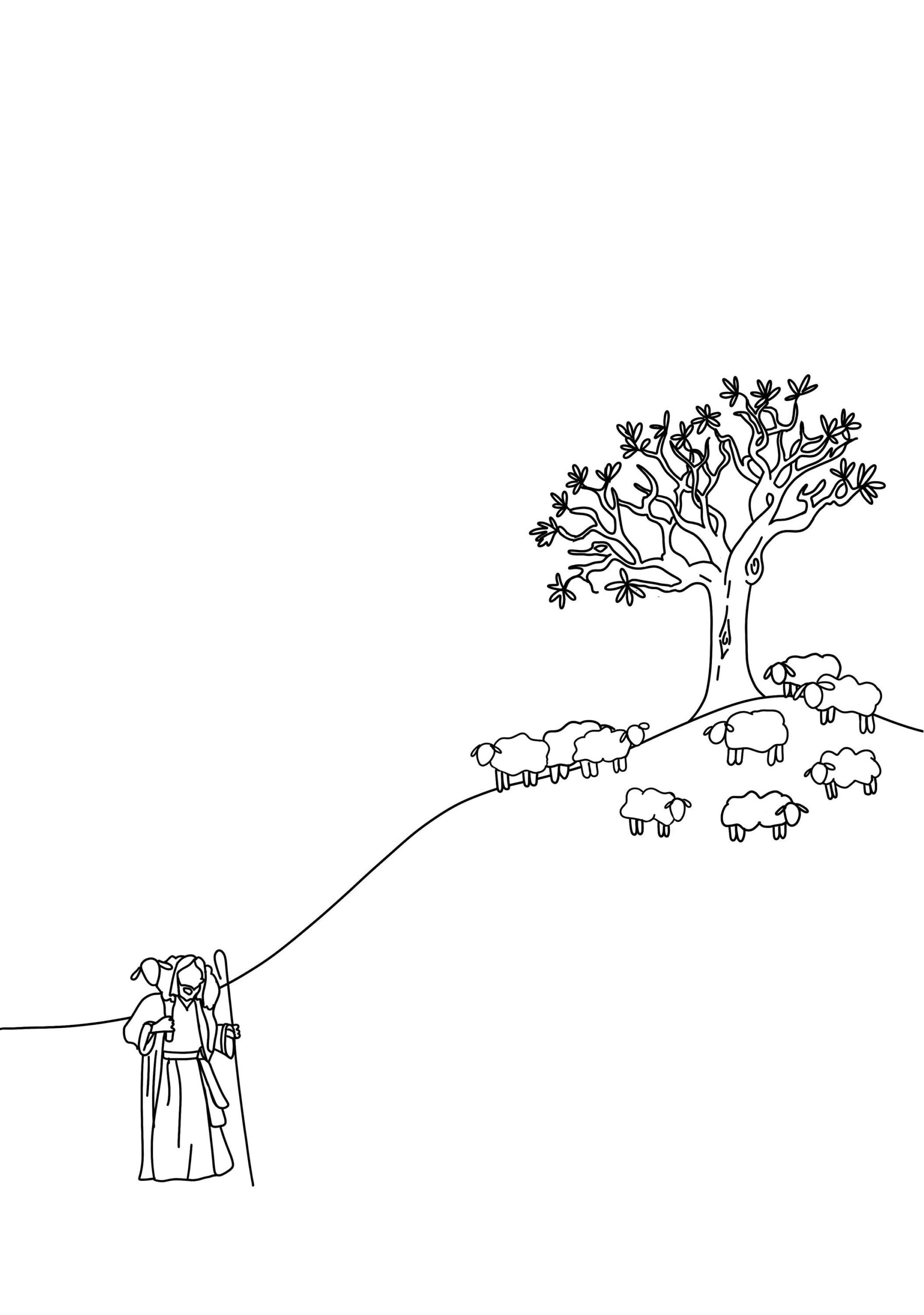 Minimalistischer Jesus rettet das eine streunende Schaf